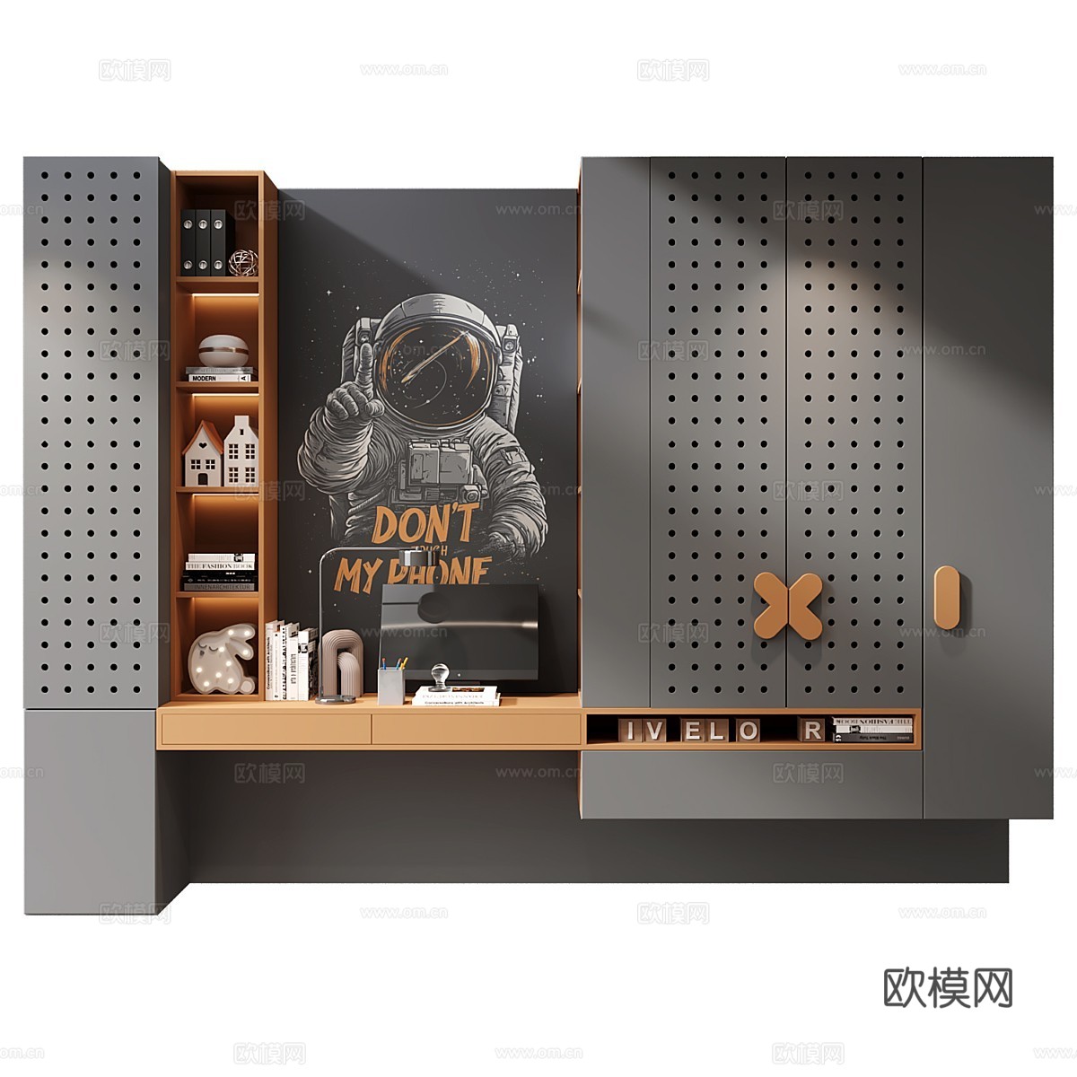 现代儿童书柜 儿童衣柜3d模型下载（渲染图1）