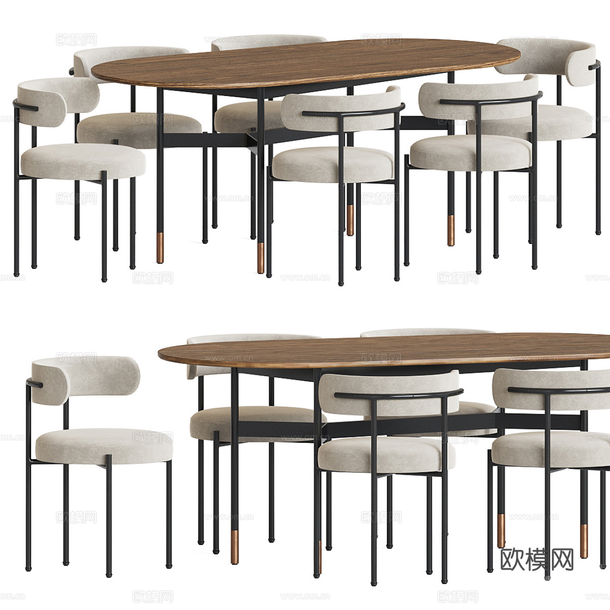 nesse Chair Harri 椭圆餐桌椅组合3d模型