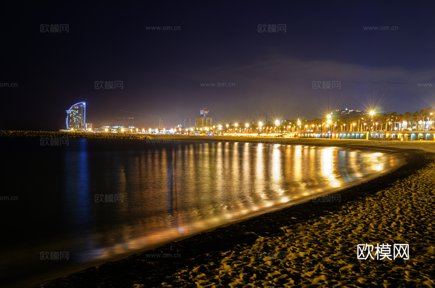都市风情海边夜景  沙滩夜景 外景