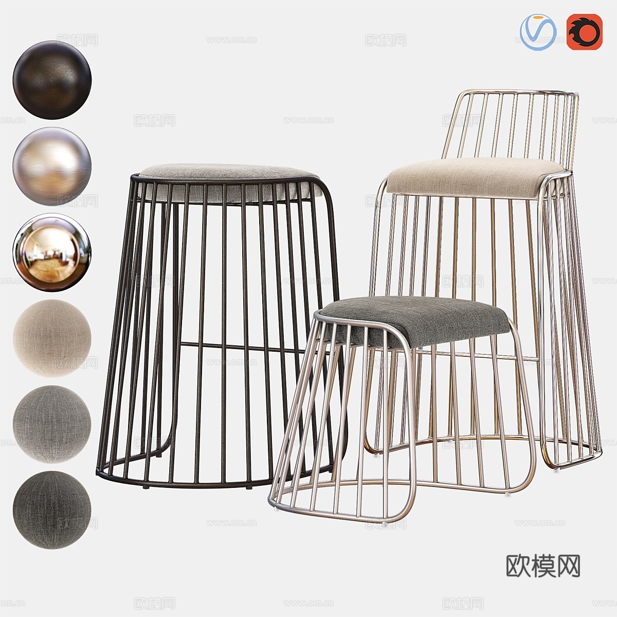 新娘面纱吧椅与吧台凳3d模型下载