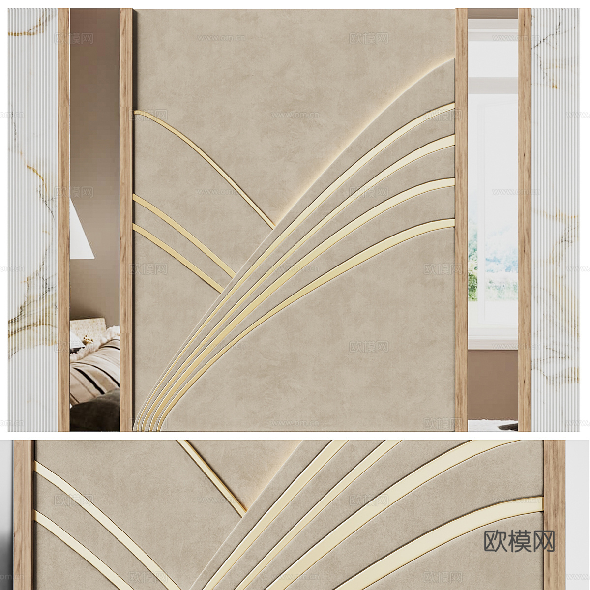 现代轻奢装饰墙板 背景墙3d模型下载