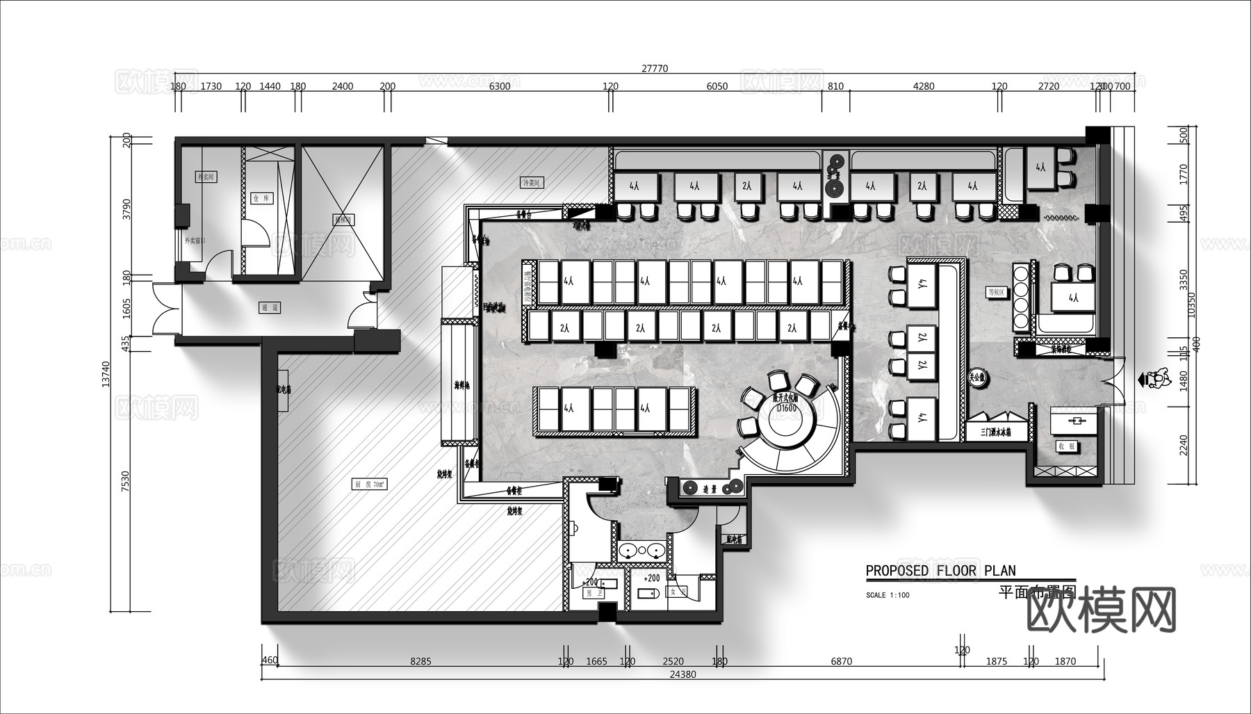 现代中餐厅 200㎡ 香港茶餐厅 主题餐厅cad施工图