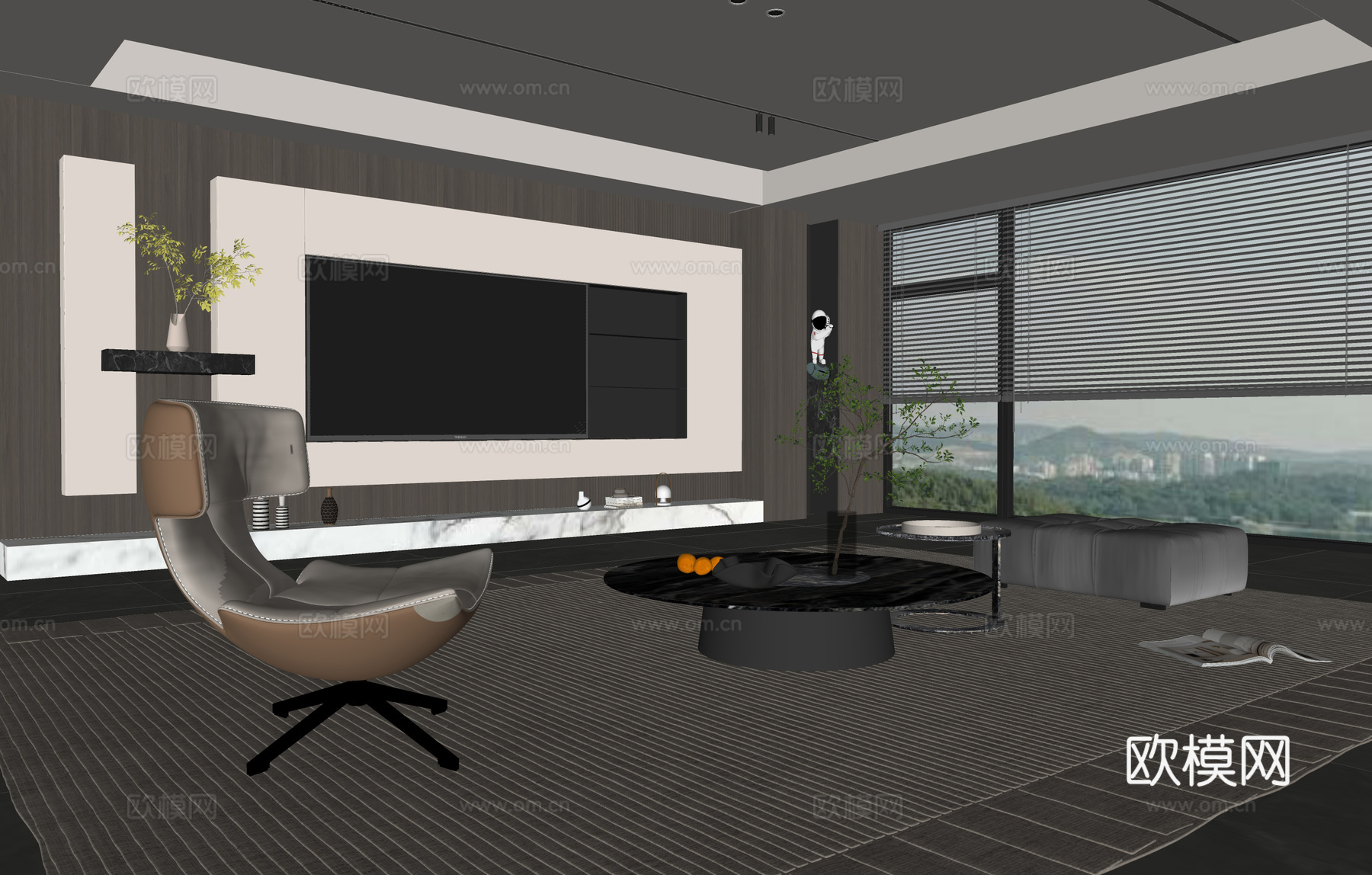 意式客厅 现代客厅 电视背景墙 电视柜 客厅背景 沙发茶几组su模型