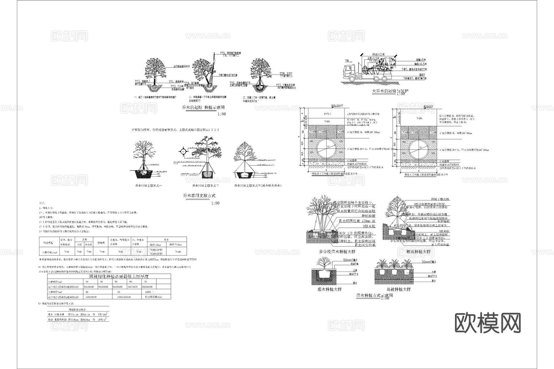 树木支架 乔木支架 树木支撑 栽植支撑 大树支撑cad施工图