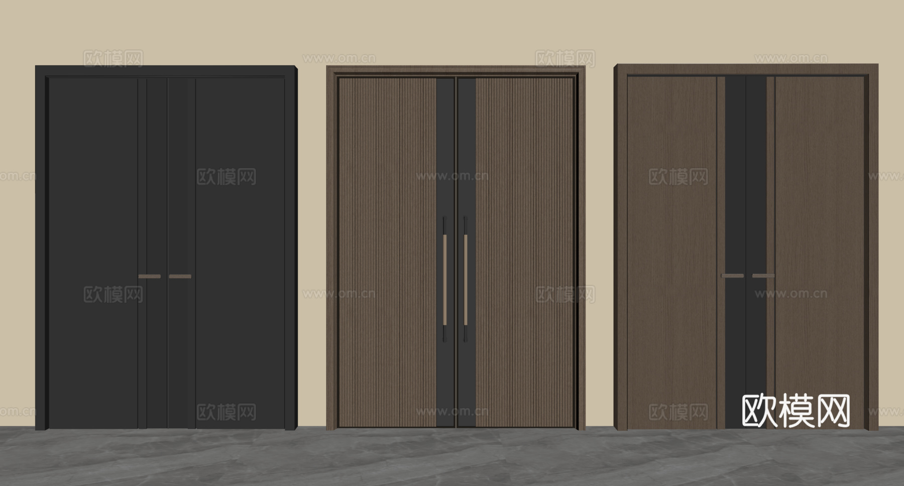 现代双开门 入户门 防盗门su模型