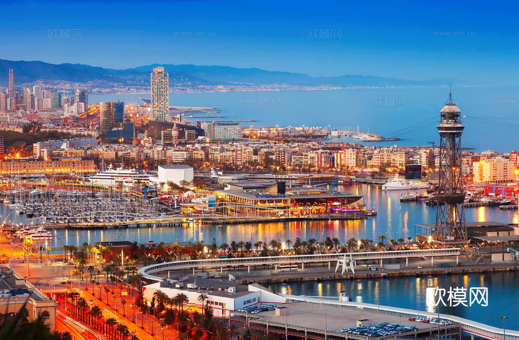 都市风情海边夜景 码头港口夜景 外景
