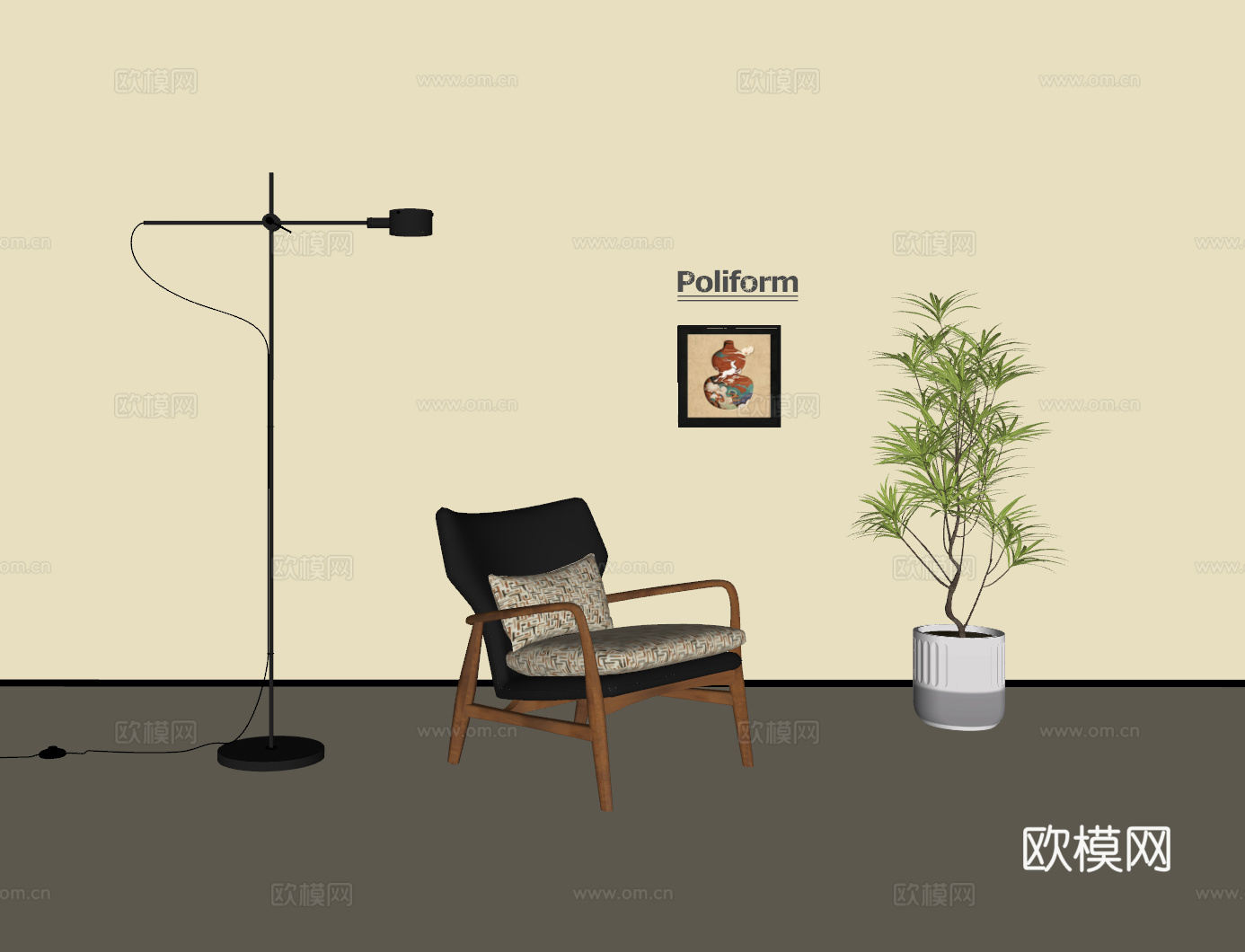 现代极简休闲椅 现代休闲沙发椅 现代极简落地灯 现代绿植su模型