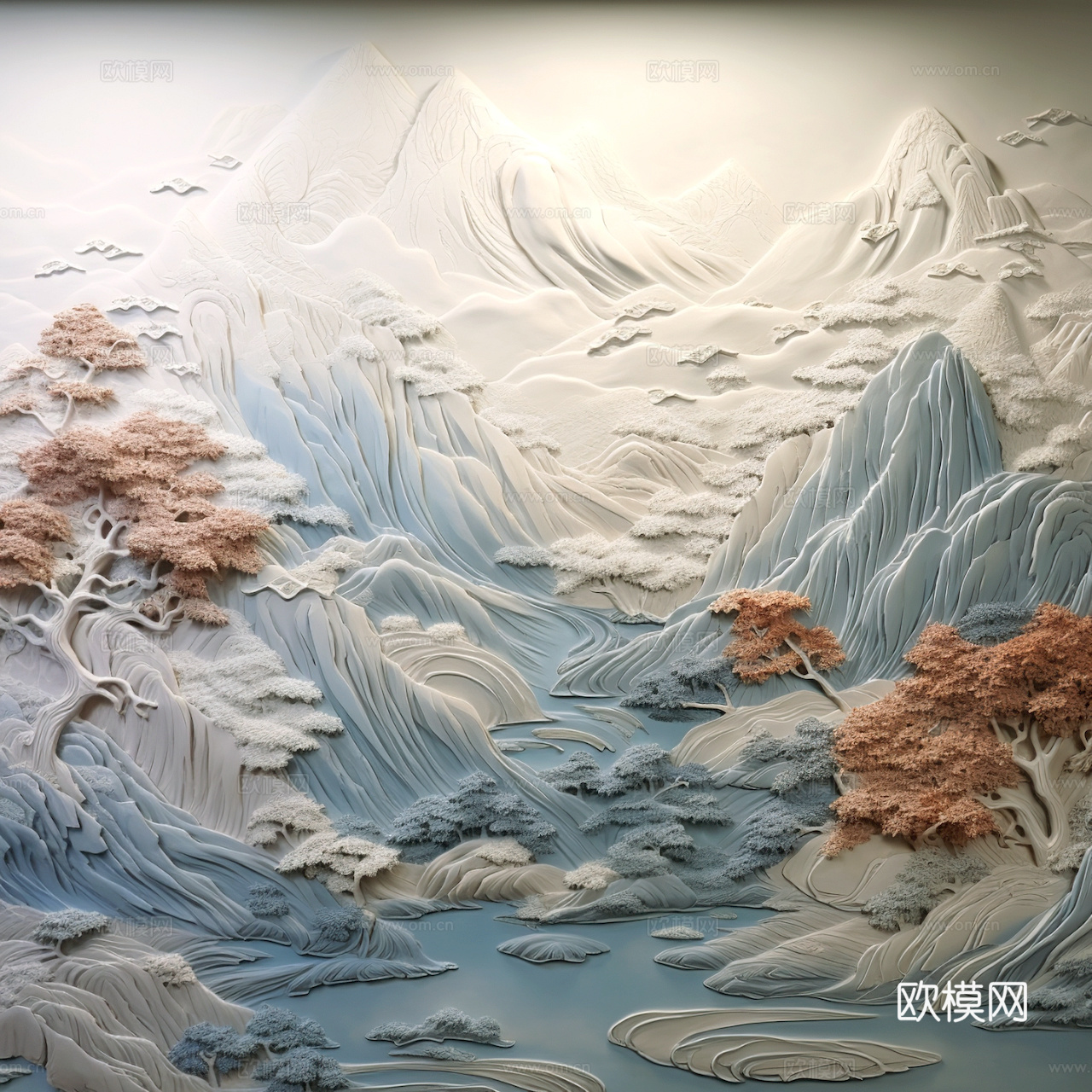 新中式立体壁画 背景墙壁画 山水壁画 墙画 壁纸 墙纸 墙布下载