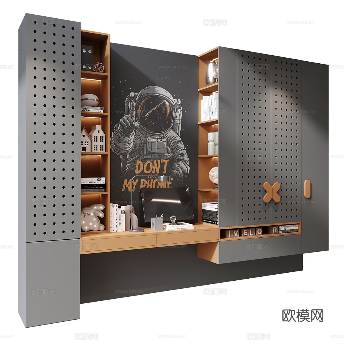 现代儿童书柜 儿童衣柜3d模型下载（渲染图2）