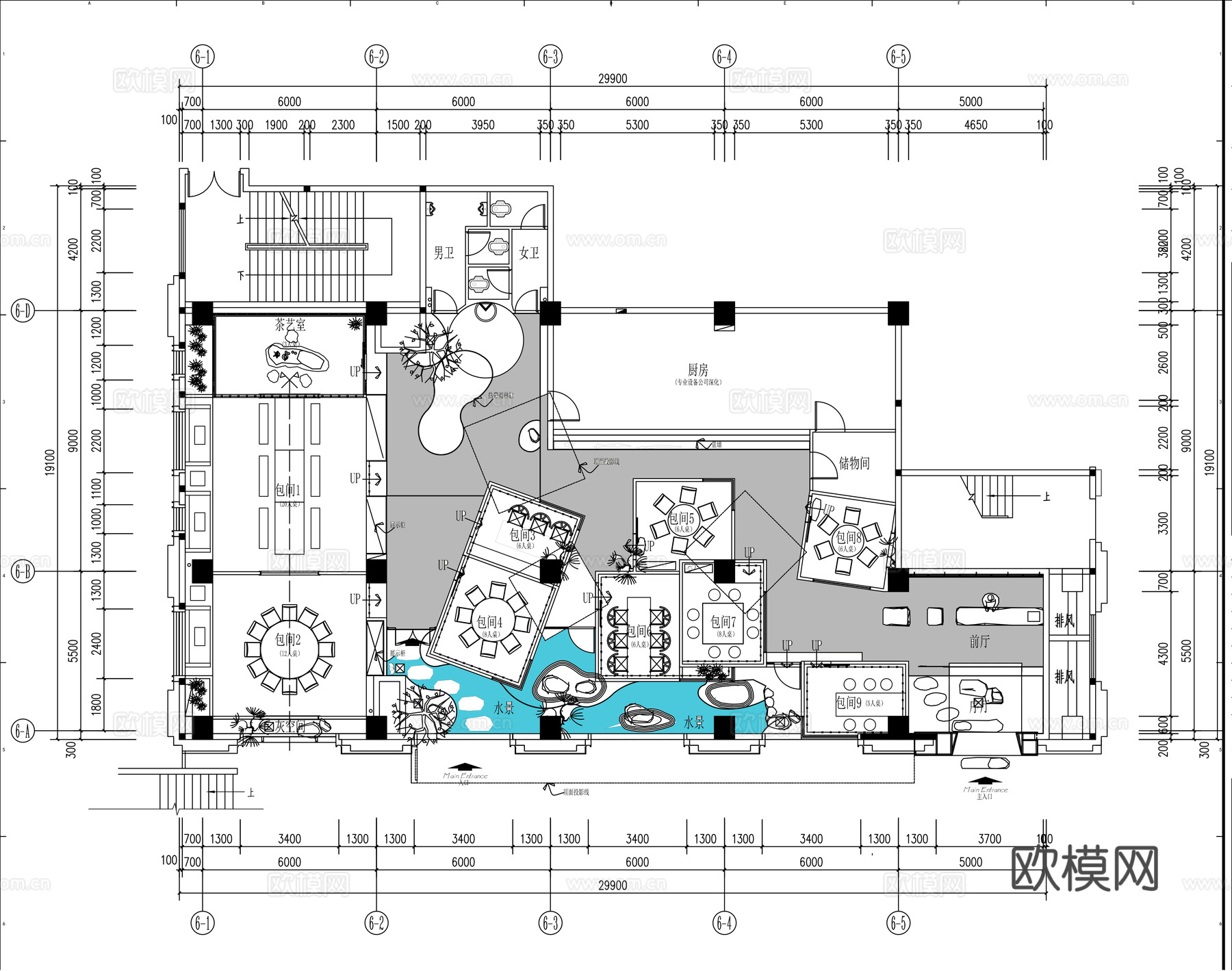 现代中餐厅 400㎡景观餐厅 施工图cad施工图cad施工图