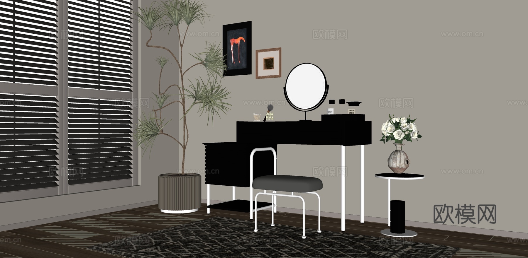 梳妆台化妆桌边几化妆品壁灯su模型