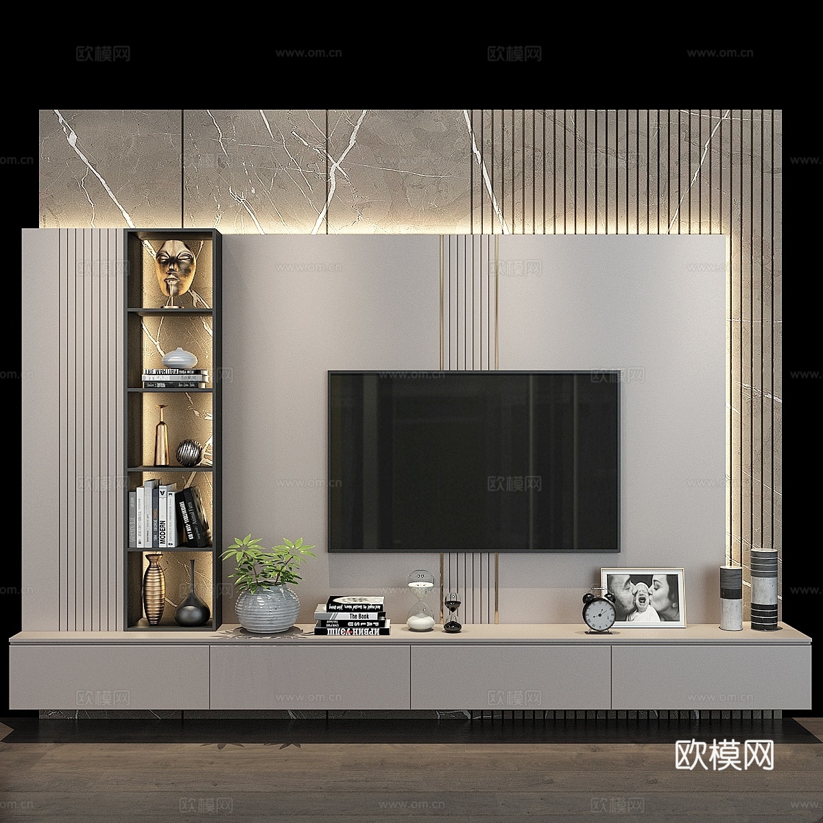 电视墙套装01773d模型下载