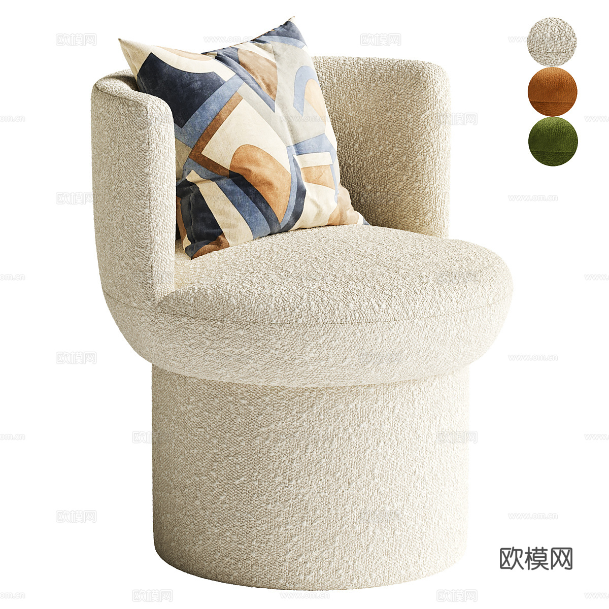 现代奶油风 Martini 布艺扶手椅3d模型下载（渲染图1）