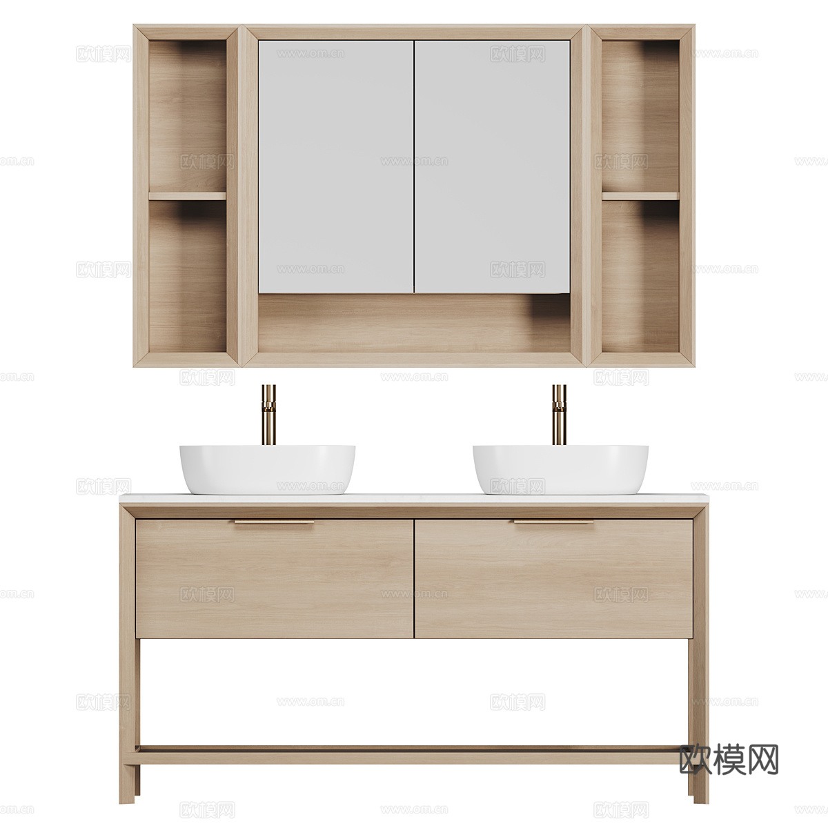 新中式双台盆浴室柜3d模型