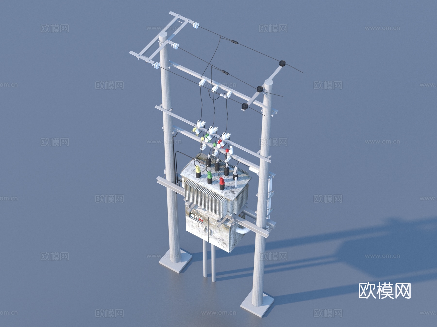 变压器 电线杆 电线 高压线 交流电线3d模型3d模型下载