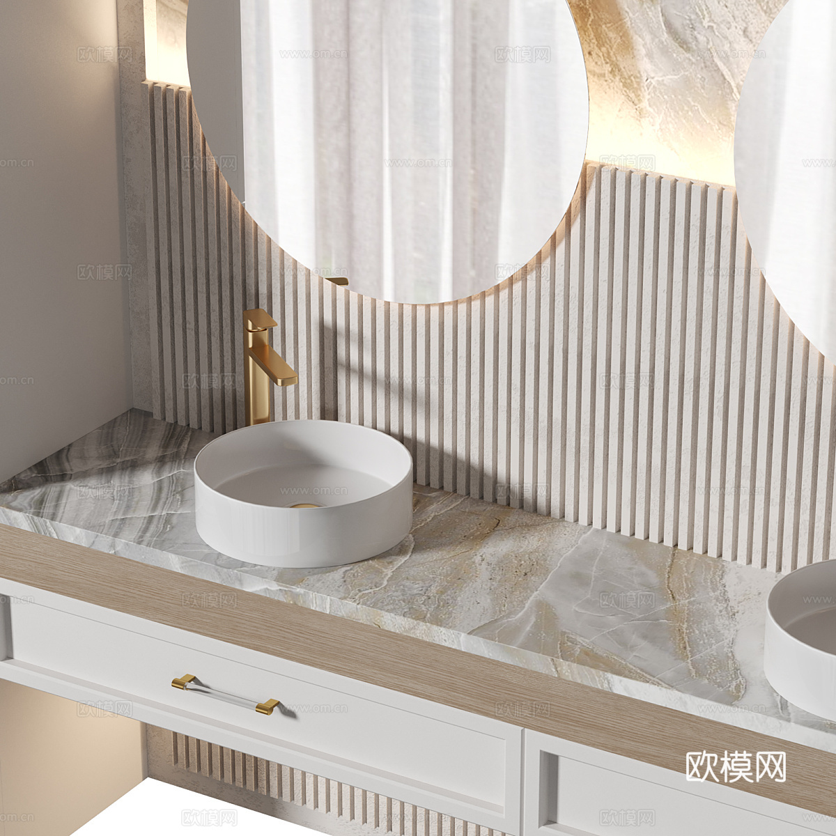 现代轻奢双台盆浴室柜3d模型下载（渲染图3）