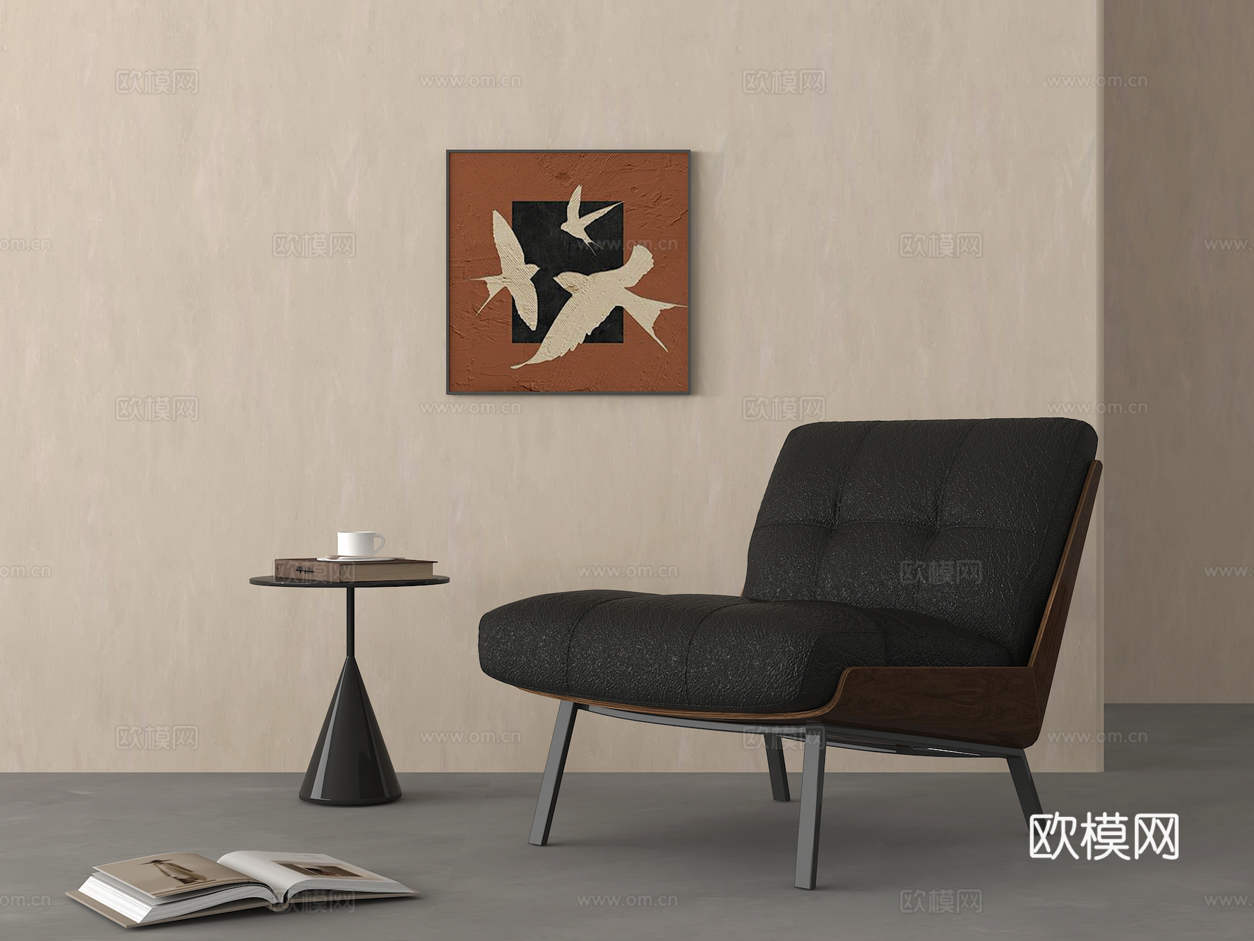 中古风休闲椅  懒人沙发 单椅 边几 挂画su模型