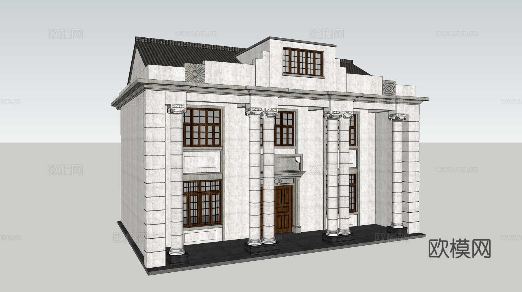 殖民地风格建筑洋楼复古风欧式酒店su模型