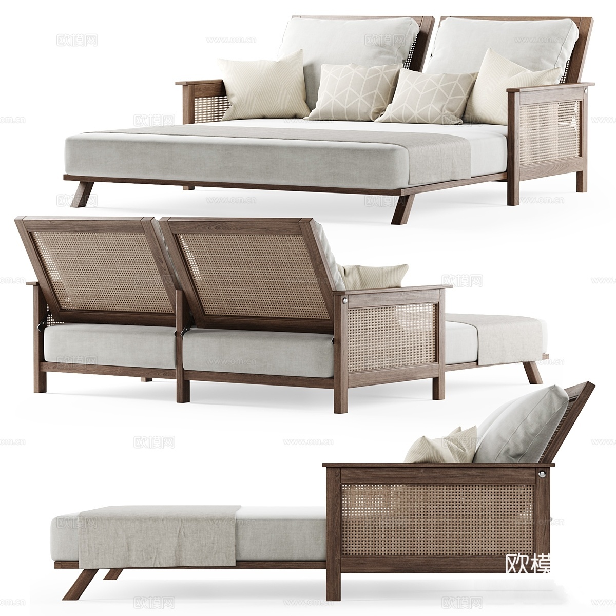 木质双人日间床3d模型下载