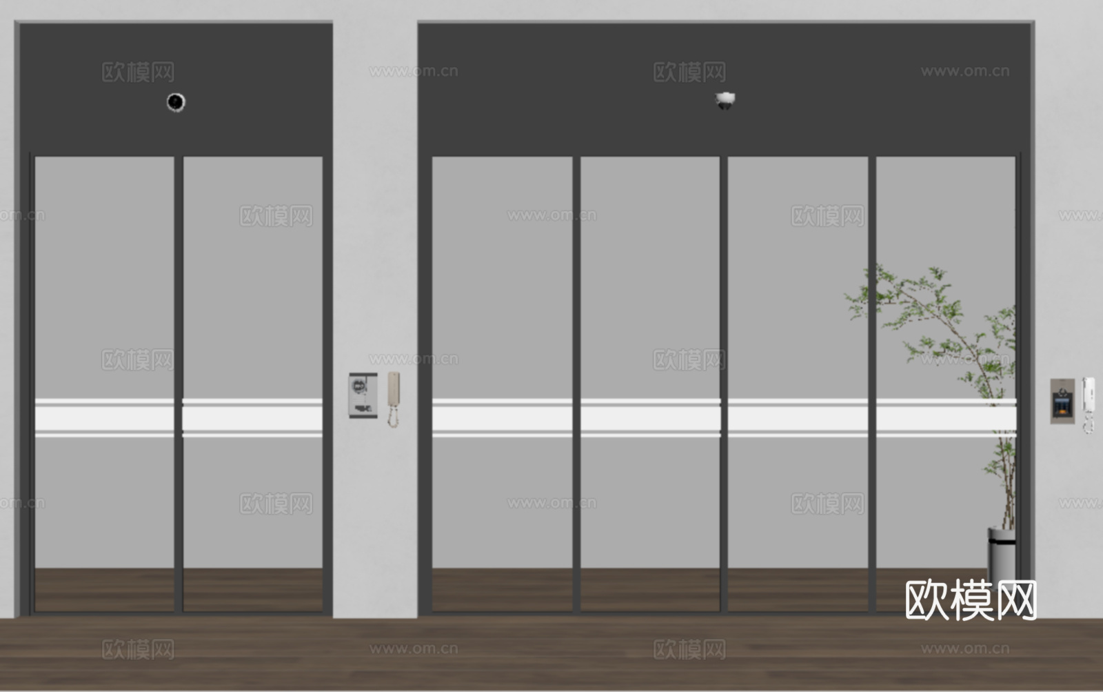 现代玻璃感应门  电动感应门 电动移门su模型