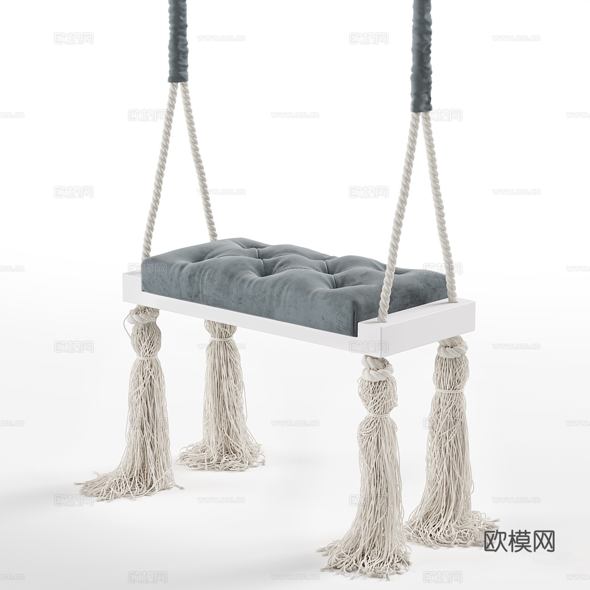 绗缝木质室内秋千绳吊椅3d模型下载
