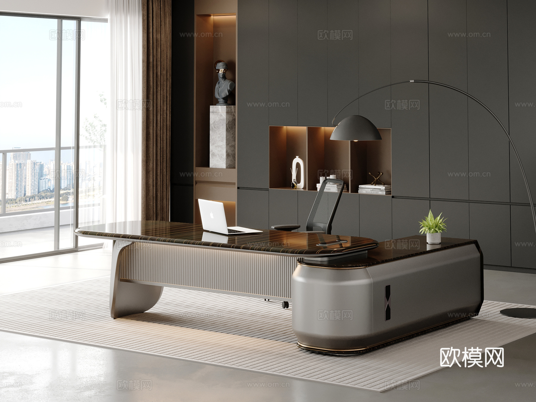 高端老板经理办公桌办公室3d模型下载（渲染图1）