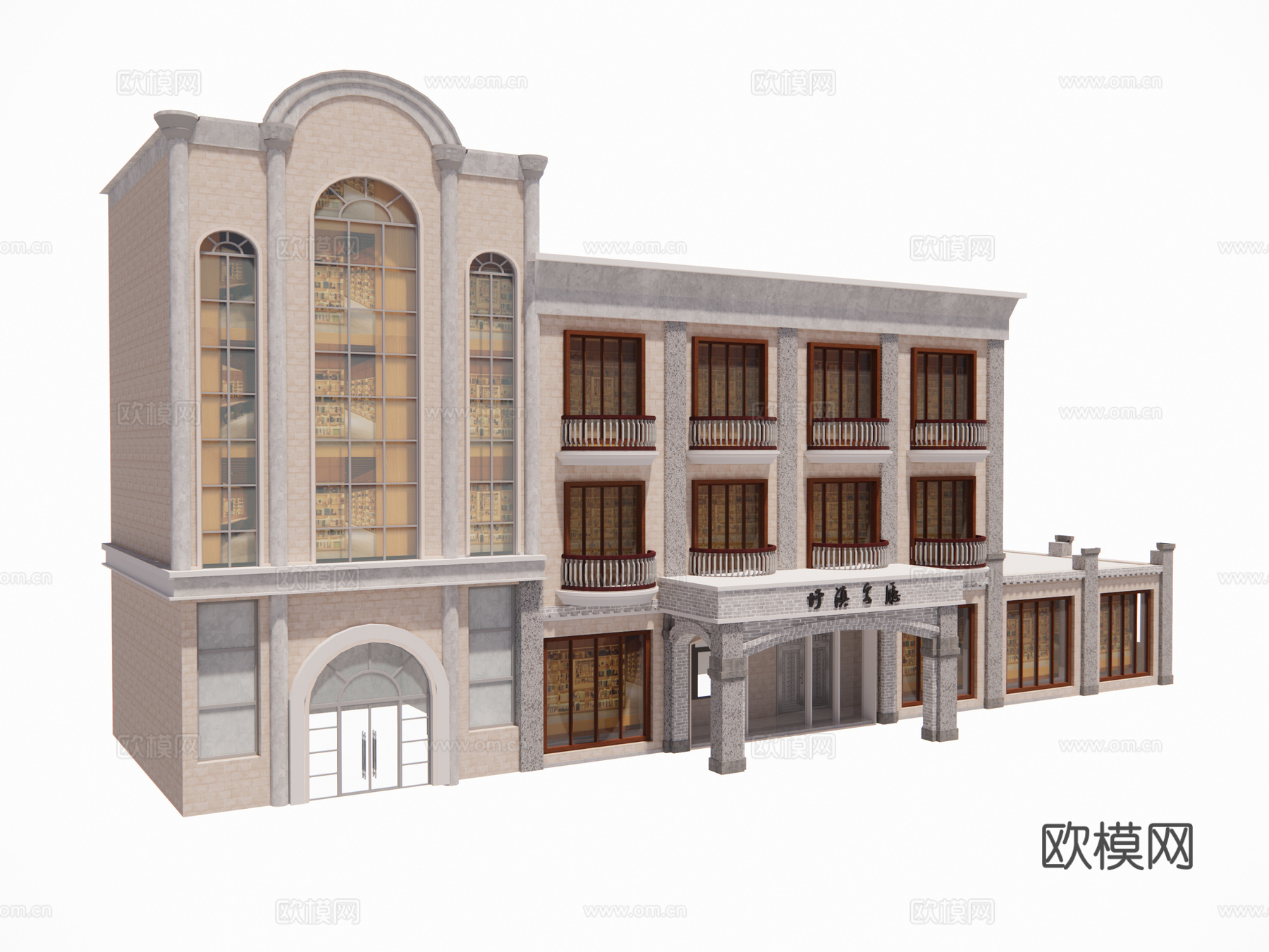 殖民地风格建筑洋楼复古风酒店1su模型