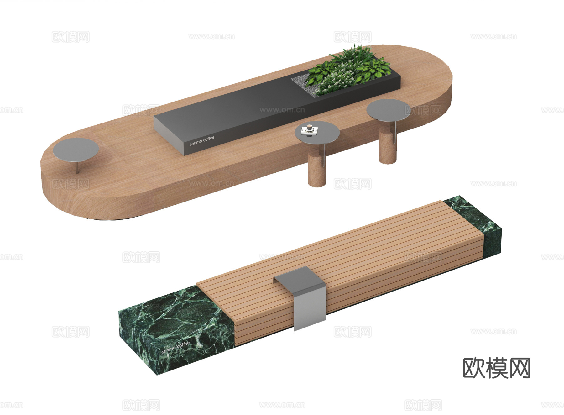 现代户外景观座椅 户外吧台吧椅 木材长条形su模型