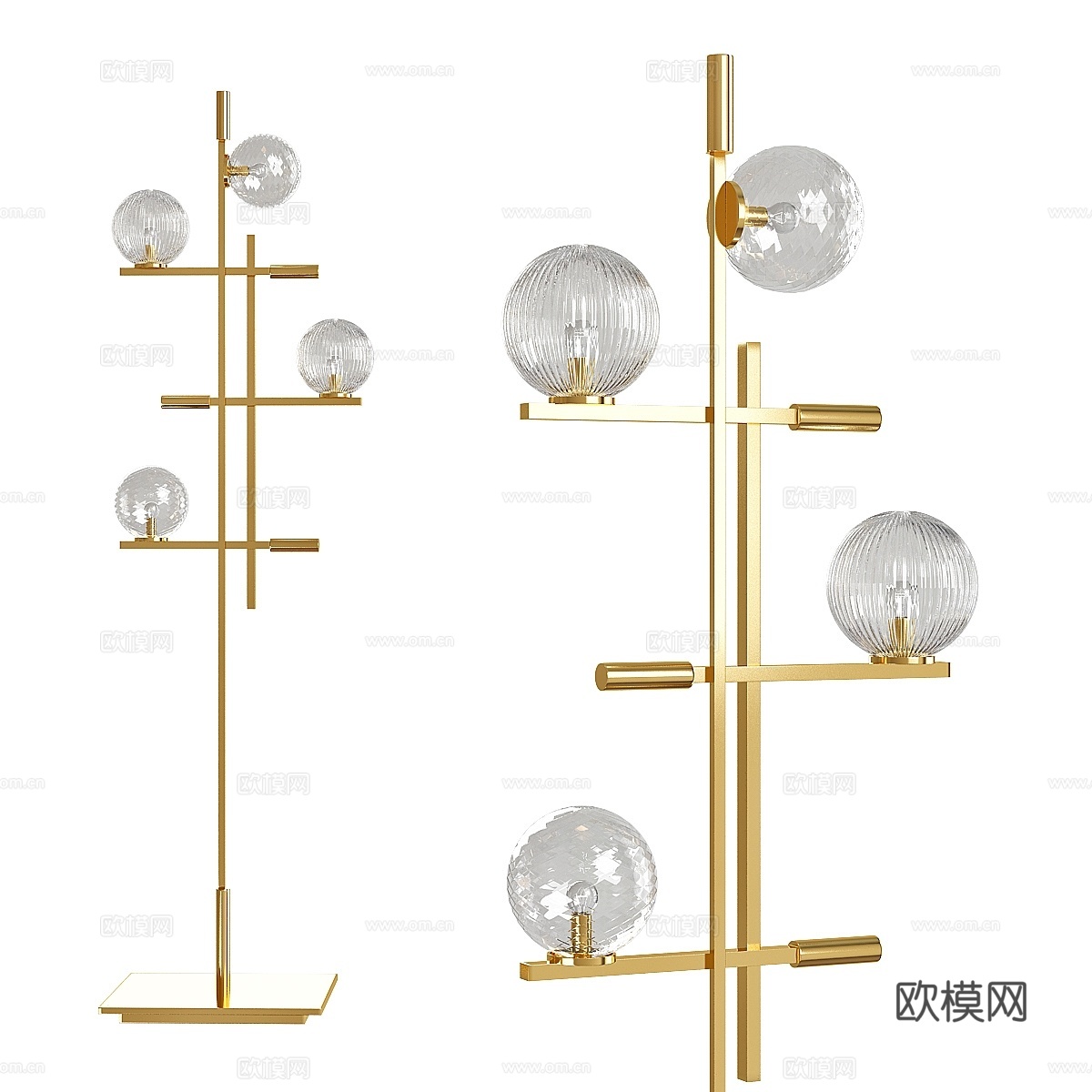 精美落地灯 金属香槟色穆拉诺玻璃落地灯3d模型下载