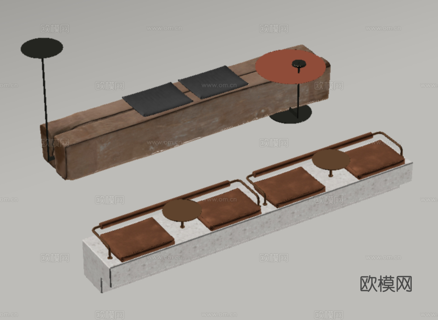 现代户外景观座椅 木材长条形su模型