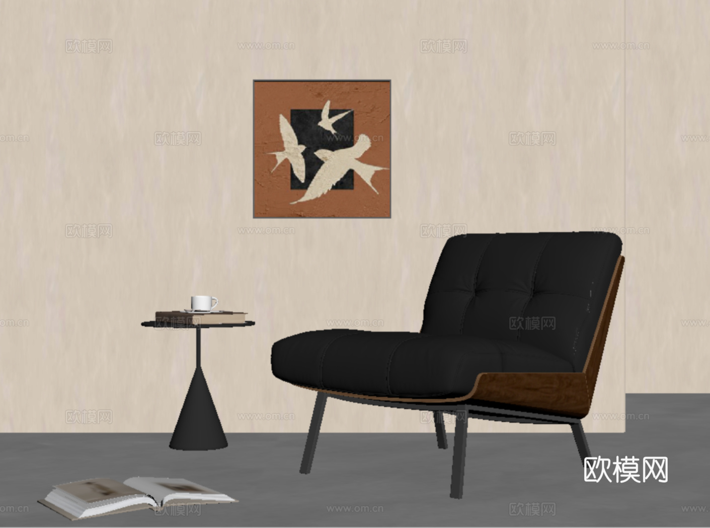 中古风休闲椅  懒人沙发 单椅 边几 挂画su模型