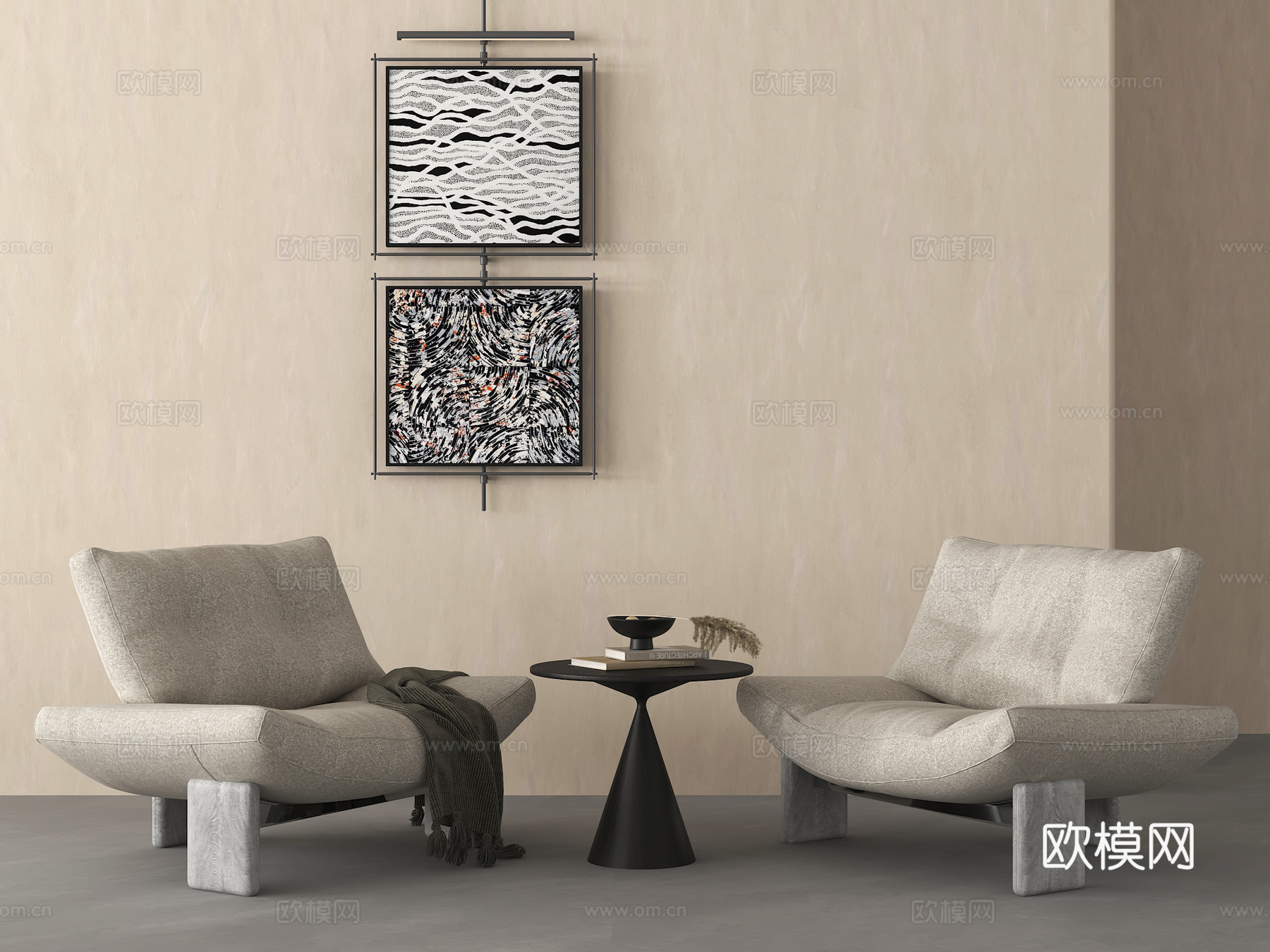 现代单人沙发 休闲单椅 边几 挂画su模型