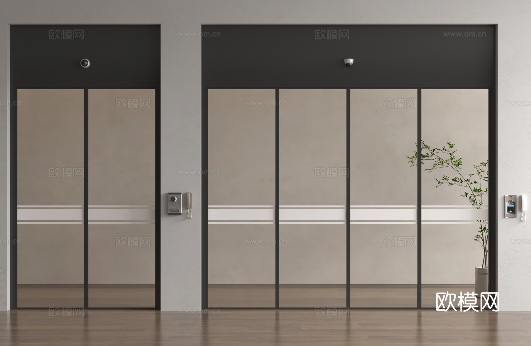 现代玻璃感应门  电动感应门 电动移门su模型