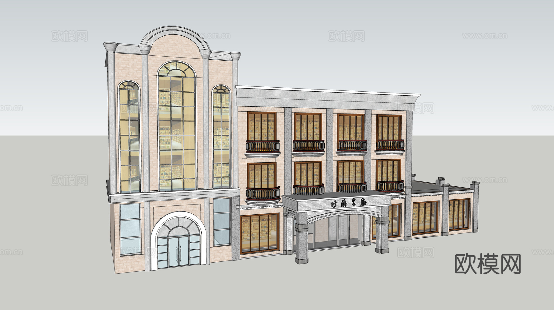 殖民地风格建筑洋楼复古风酒店1su模型
