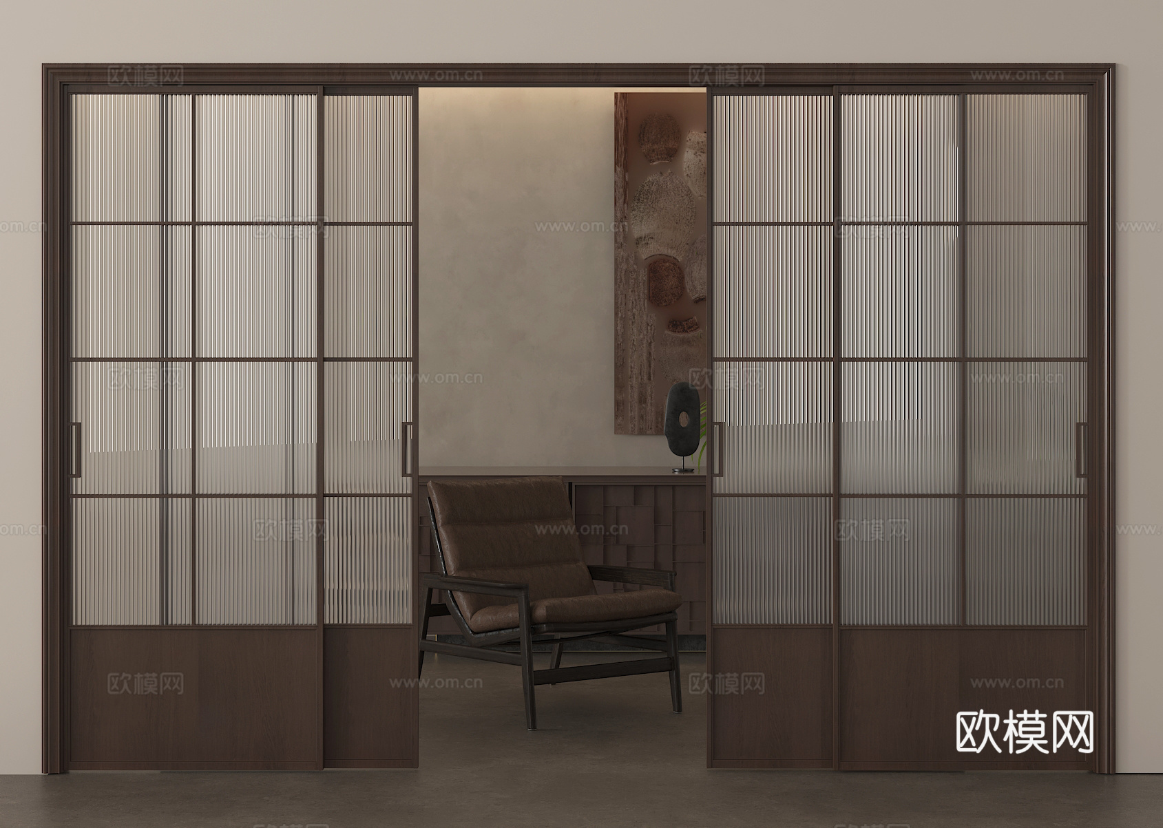 中古侘寂推拉门 玻璃推拉门su模型