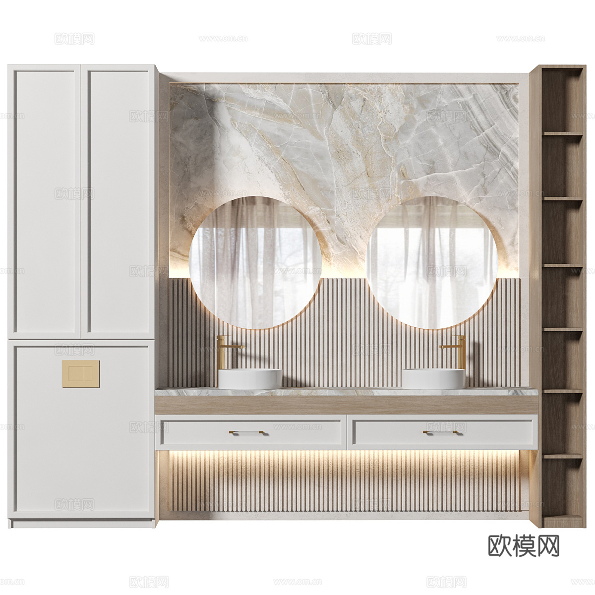现代轻奢双台盆浴室柜3d模型下载（渲染图1）