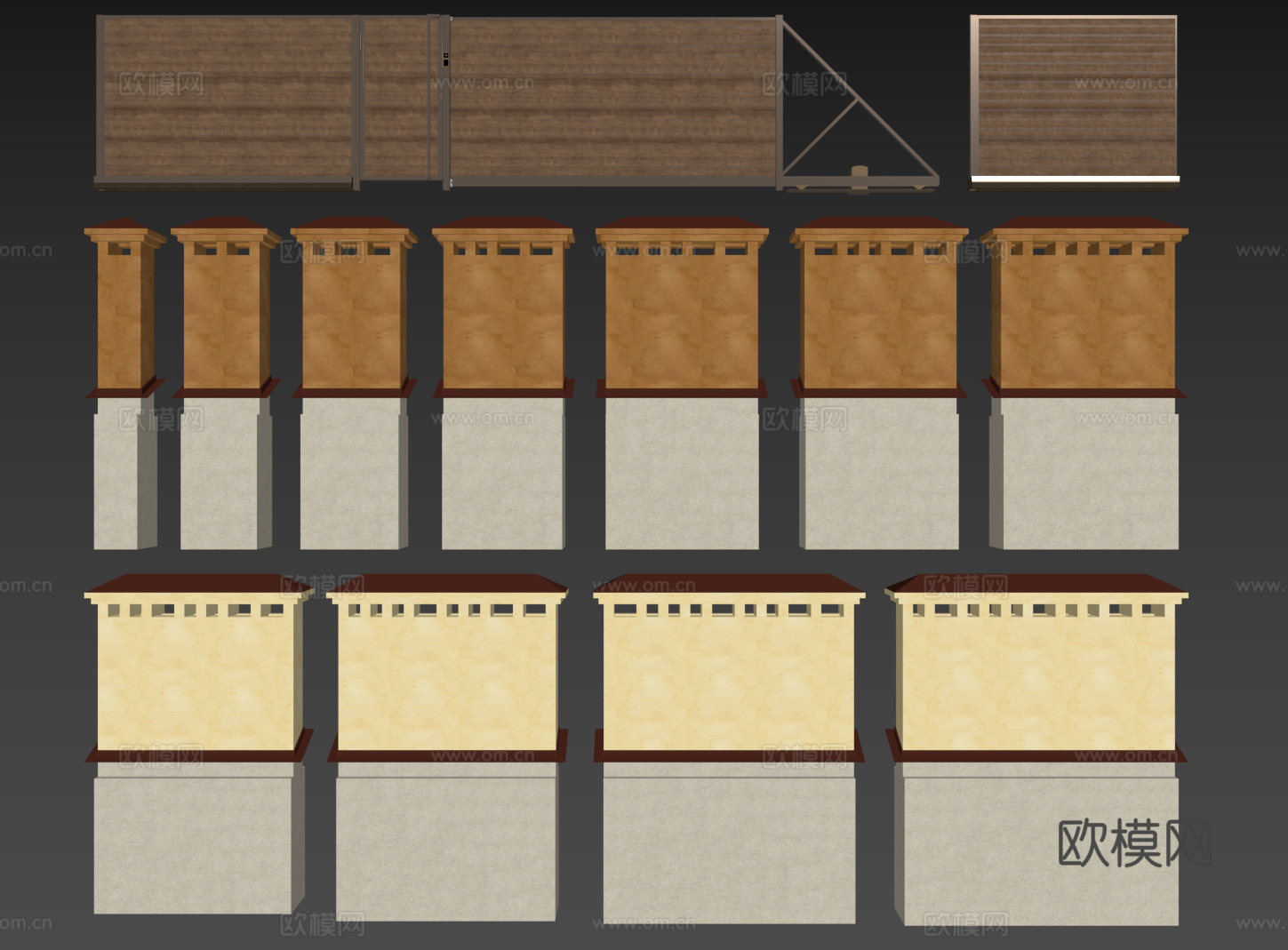 欧式院墙 围墙 砖墙su模型