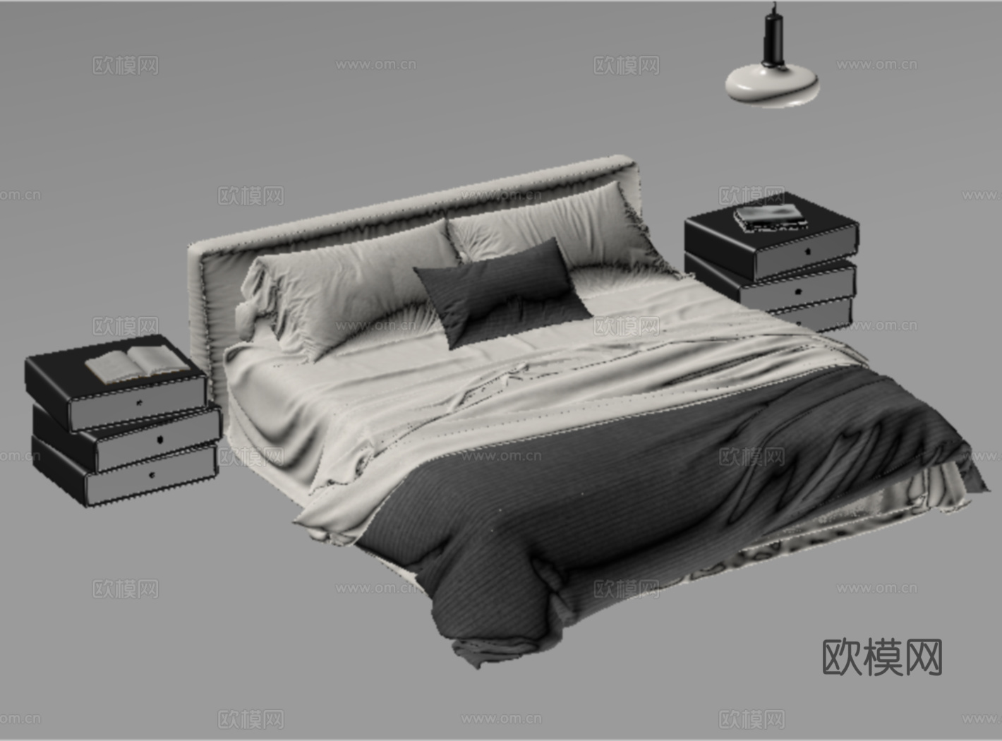 现代双人床 床头柜su模型