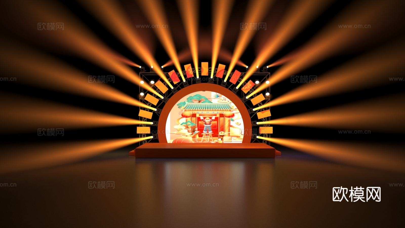 圆形舞台 半圆舞台 演绎舞美 音乐舞台 晚会舞台 庆典舞台3d模型下载（渲染图3）