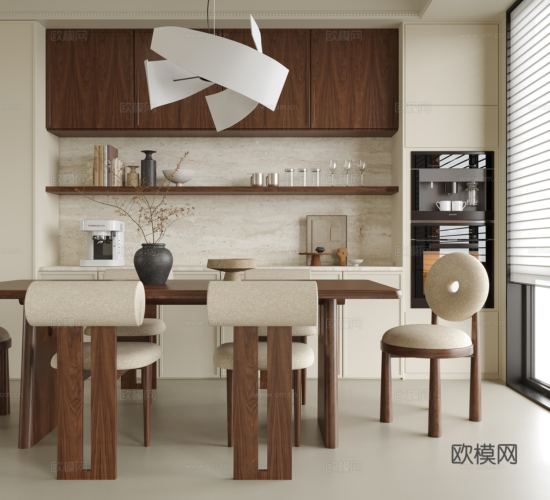 现代餐厅 餐桌椅 餐边柜su模型