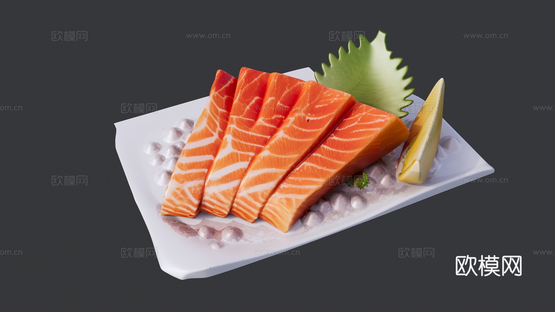 一盘三文鱼菜品su模型