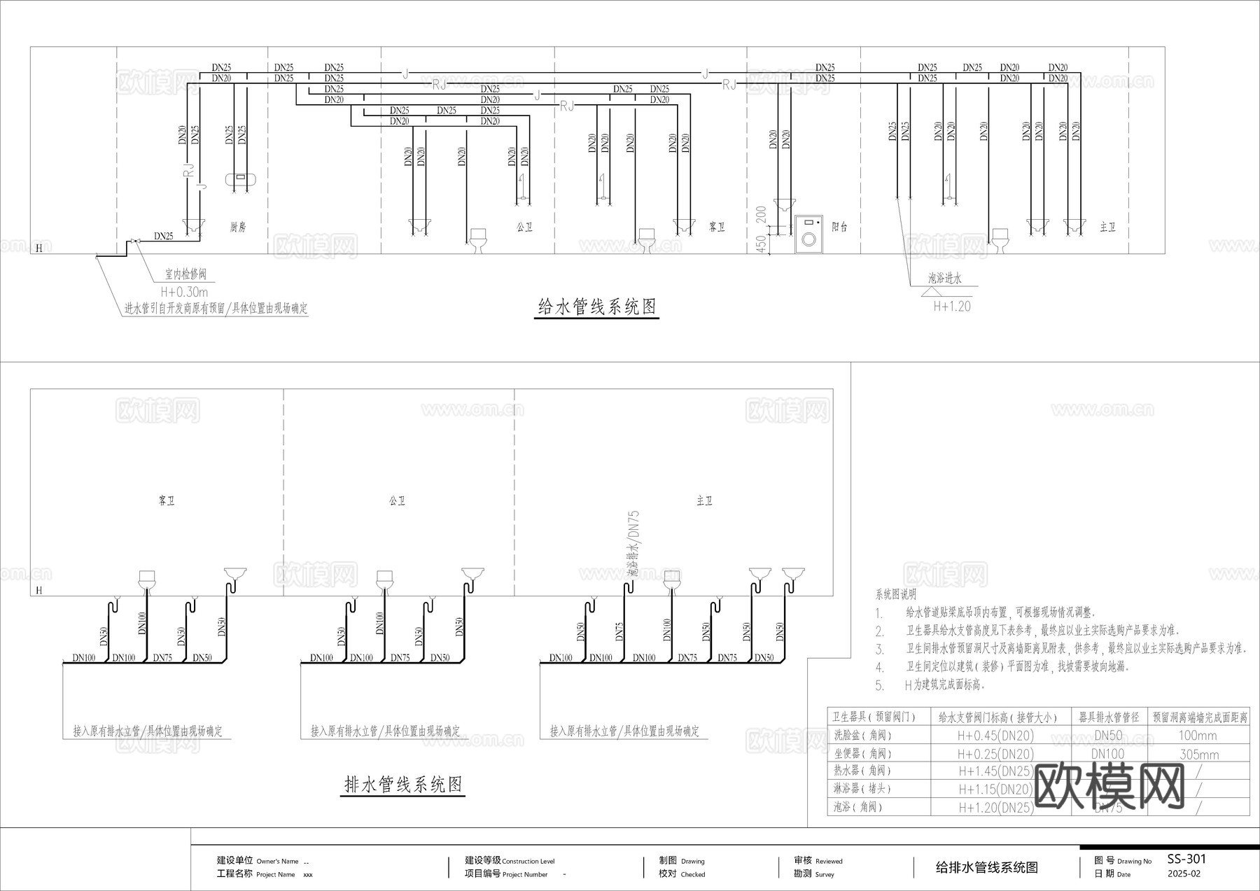 复式大平层水电施工图，完整的水路系统图  电路系统图cad施工图