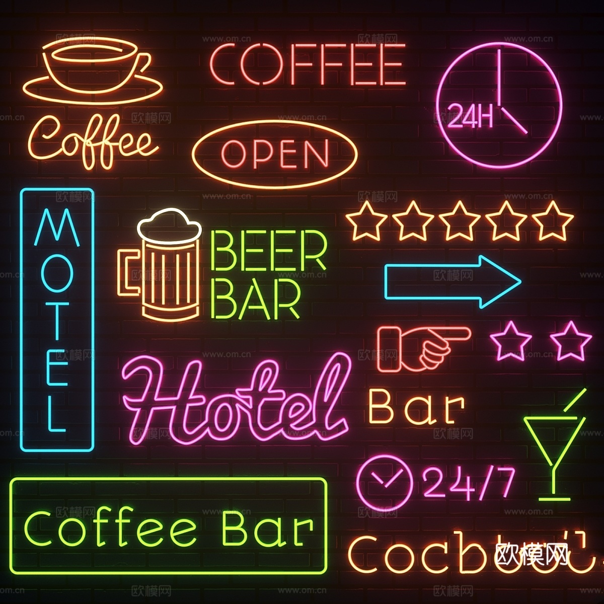 霓虹灯套装 霓虹灯3d模型下载