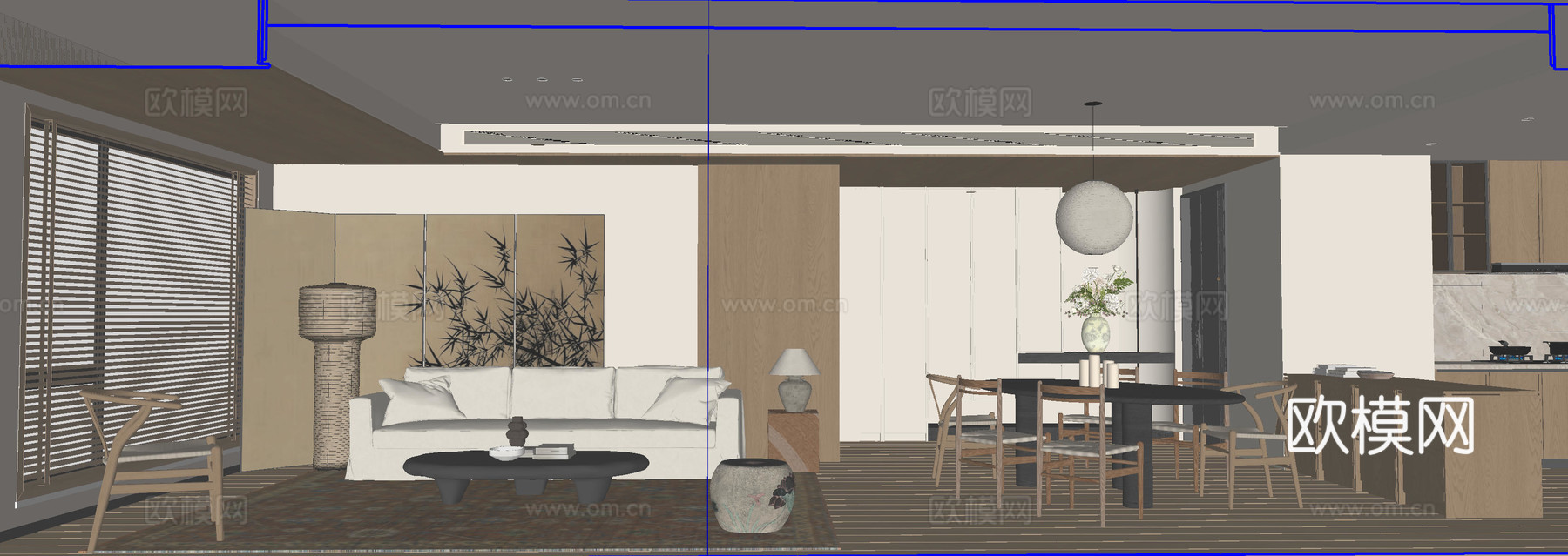新中式宋式客餐厅su模型
