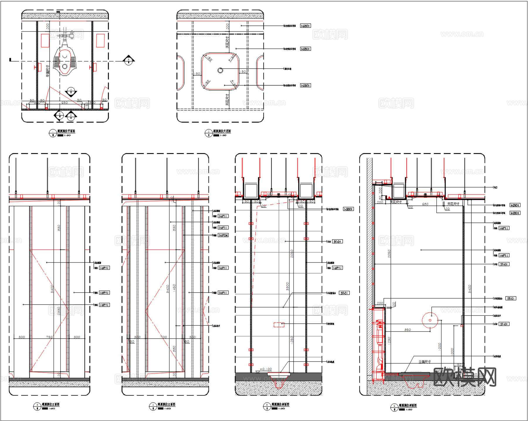卫生间马桶隔间、公共厕所隔断便间、商场卫生间隔断、蹲便马桶间cad施工图cad施工图