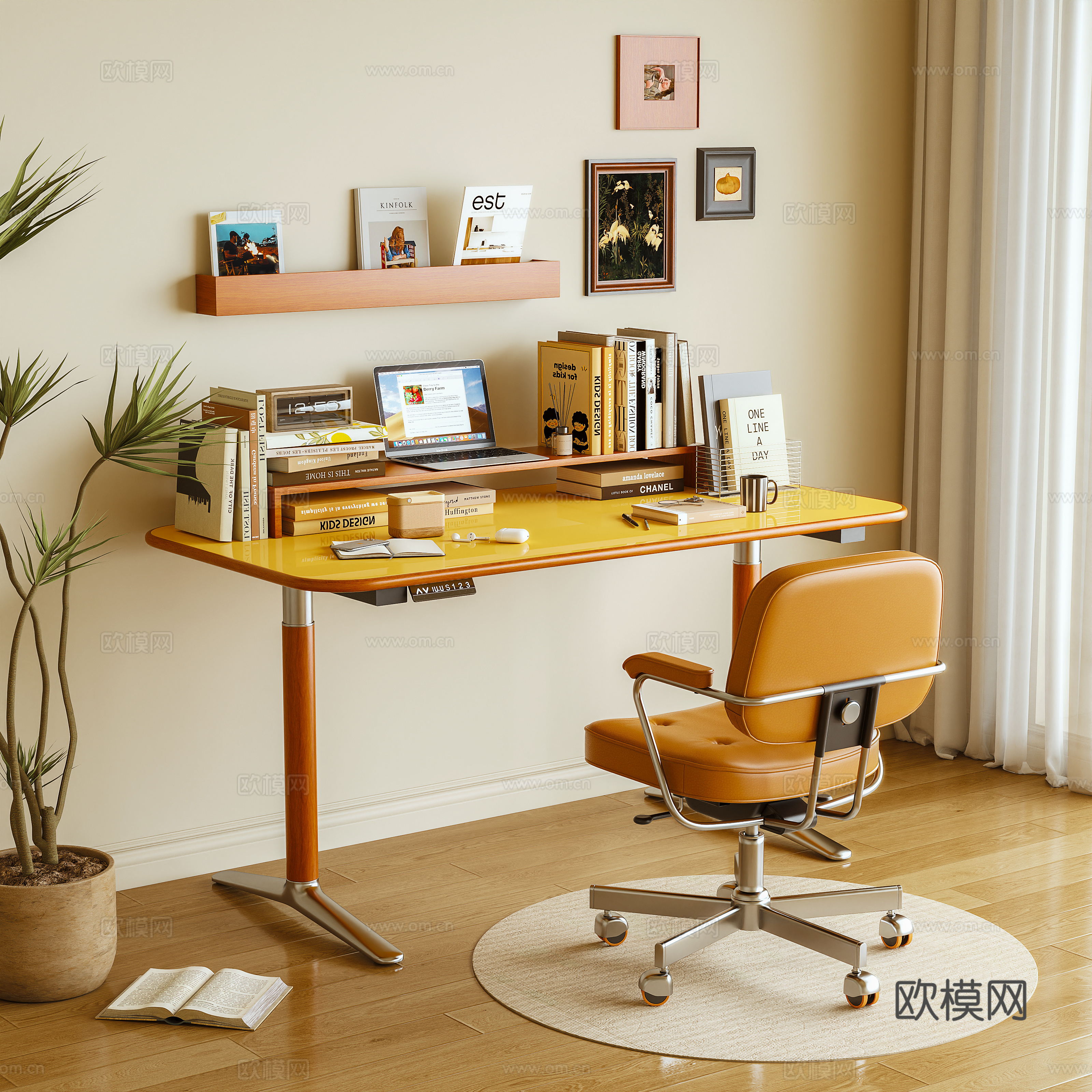 书桌 电脑桌 大板桌 升降书桌 书籍 摆件3d模型下载