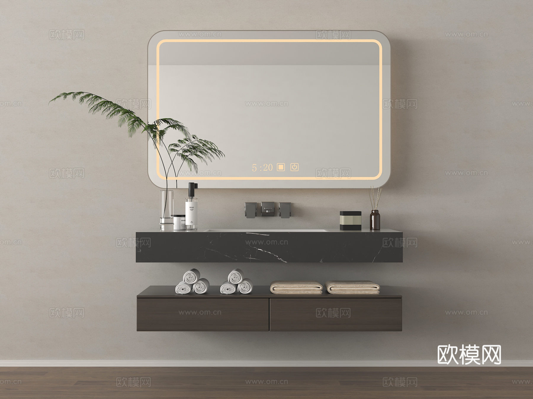 现代浴室柜 浴室台盆 浴室摆件 镜子3d模型