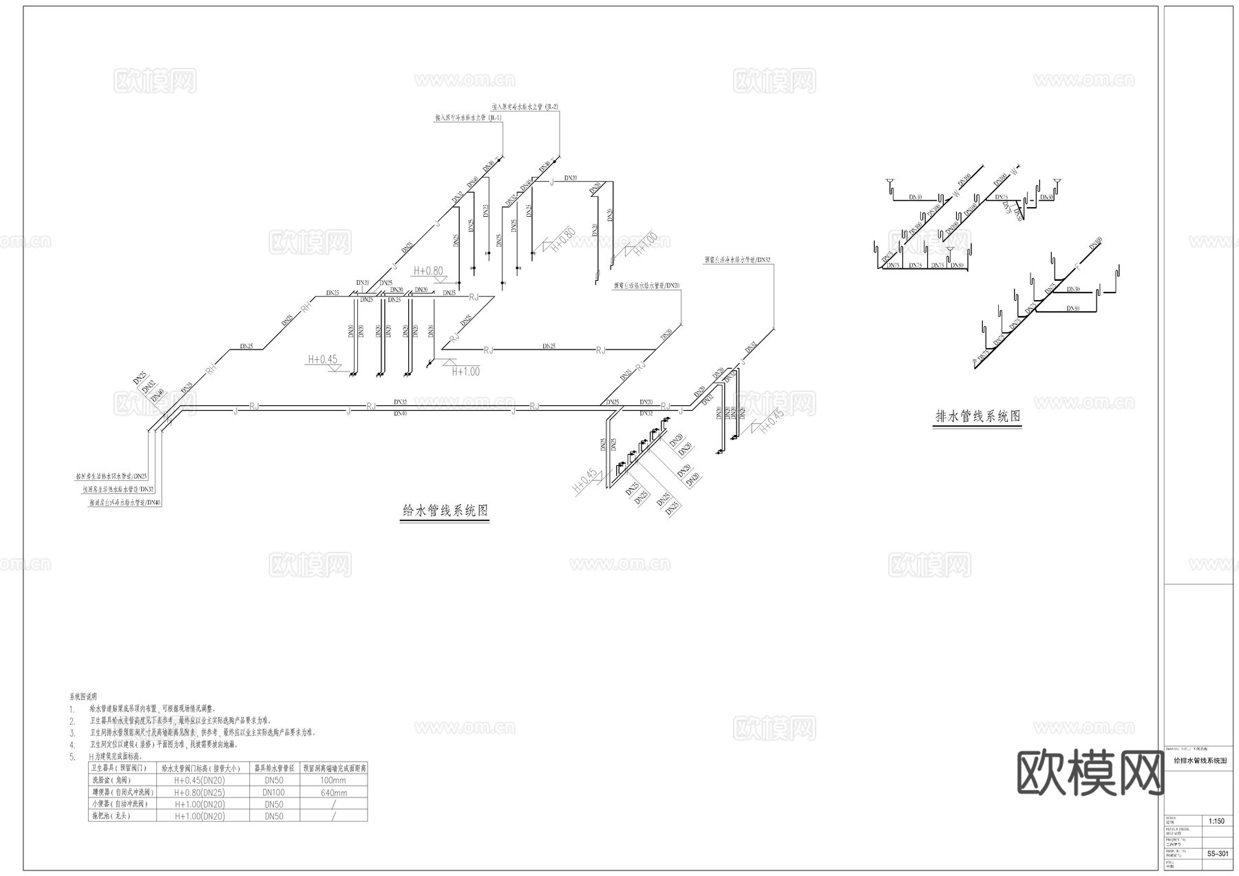 大学食堂水电暖施工图cad施工图