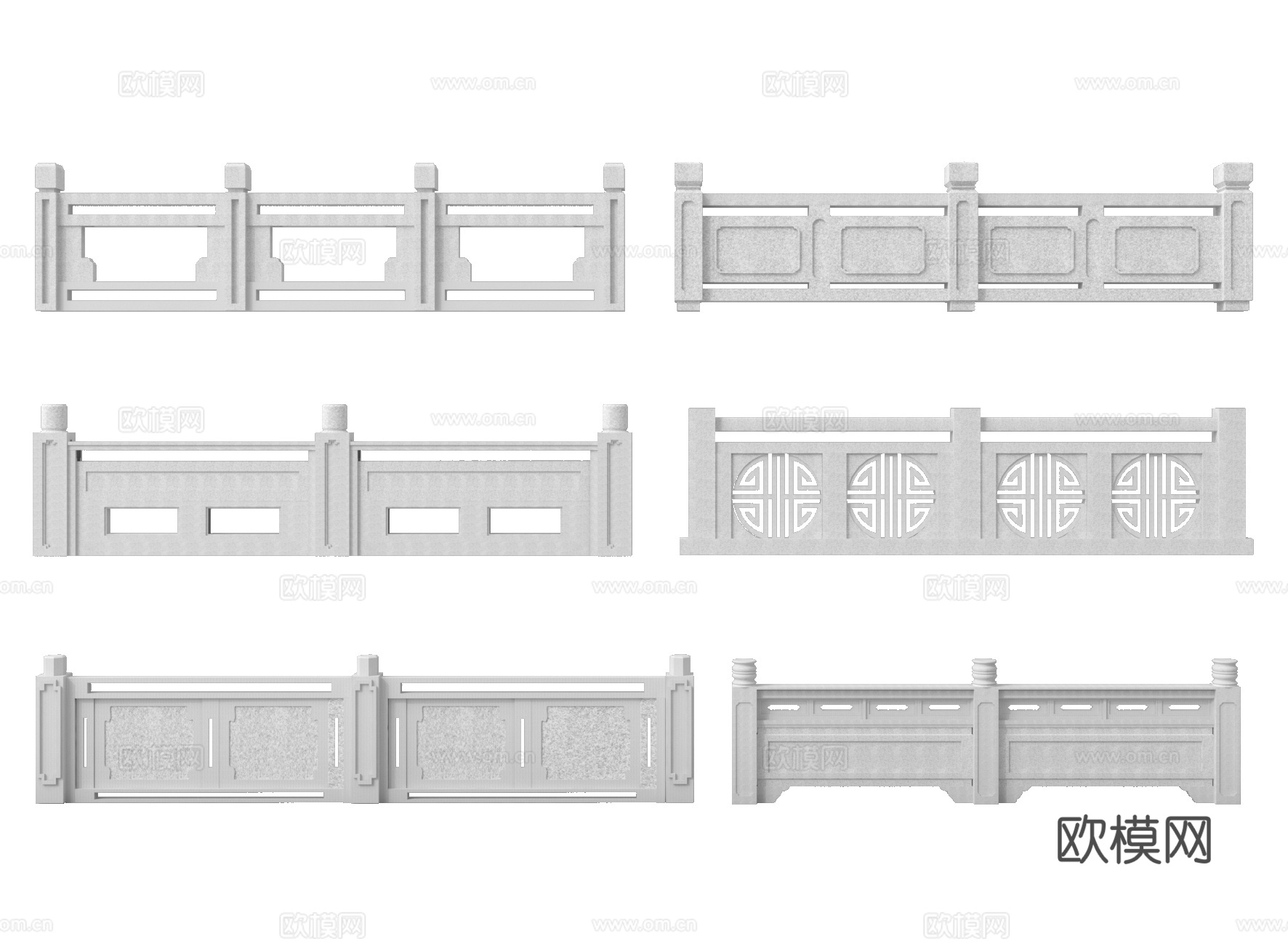 中式石栏杆 桥栏杆 河道护栏 汉白玉栏杆  护栏 围栏su模型