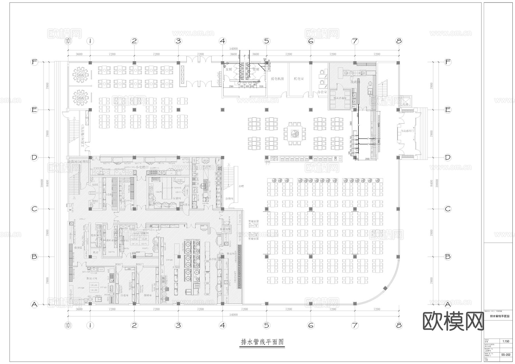 大学食堂水电暖施工图cad施工图